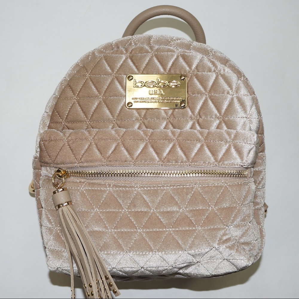 BEBE Champagne Velvet Quilted MINI Backpack